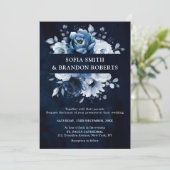 Dusty Blue Slate Navy Floral Botanical Wedding Inv Einladung (Stehend Vorderseite)