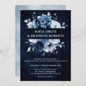 Dusty Blue Slate Navy Floral Botanical Wedding Inv Einladung (Vorne/Hinten)