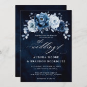 Dusty Blue Slate Navy Floral Botanical Wedding Inv Einladung (Vorne/Hinten)