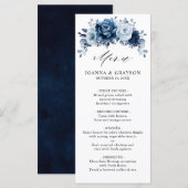 Dusty Blue Slate Navy Floral Botanical Wedding Menükarte (Vorne/Hinten)