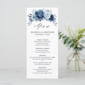 Dusty Blue Slate Navy Floral Botanical Wedding Menükarte (Stehend Vorderseite)