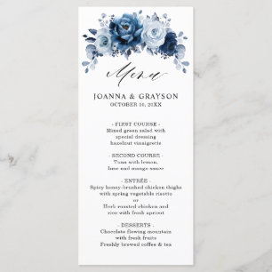 Dusty Blue Slate Navy Floral Botanical Wedding Menükarte