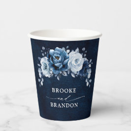 Dusty Blue Slate Navy Floral Botanical Wedding Pap Pappbecher