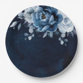 Dusty Blue Slate Navy Floral Botanical Wedding Pap Pappteller (Vorderseite)