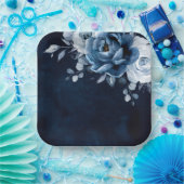Dusty Blue Slate Navy Floral Botanical Wedding Pap Pappteller (Party)