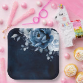 Dusty Blue Slate Navy Floral Botanical Wedding Pap Pappteller (Party)