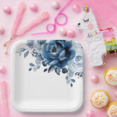 Dusty Blue Slate Navy Floral Botanical Wedding Pap Pappteller (Party)