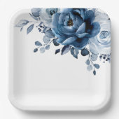 Dusty Blue Slate Navy Floral Botanical Wedding Pap Pappteller (Vorderseite)