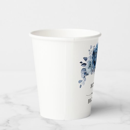 Dusty Blue Slate Navy Floral Botanical Wedding Pappbecher (Rechts)