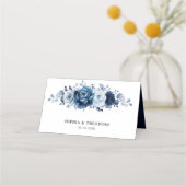 Dusty Blue Slate Navy Floral Botanical Wedding Platzkarte (Rückseite)