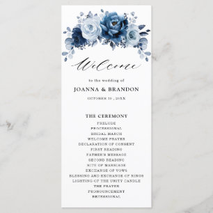 Dusty Blue Slate Navy Floral Botanical Wedding Programm