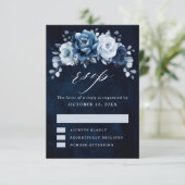 Dusty Blue Slate Navy Floral Botanical Wedding RSV RSVP Karte (Stehend Vorderseite)