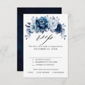 Dusty Blue Slate Navy Floral Botanical Wedding RSVP Karte (Vorne/Hinten)