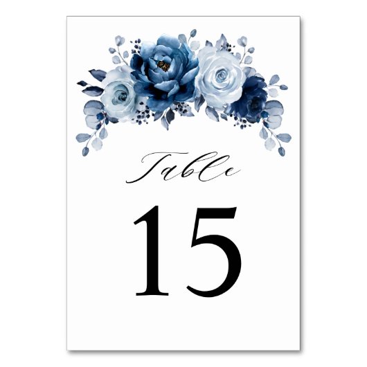 Dusty Blue Slate Navy Floral Botanical Wedding Tischnummer (Vorderseite)