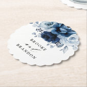 Dusty Blue Slate Navy Floral Botanical Wedding Untersetzer (angewinkelt)
