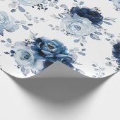 Dusty Blue Slate Navy Floral Botanical Wedding Wra Geschenkpapier (Ecke)