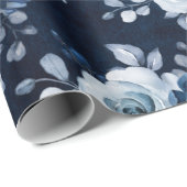 Dusty Blue Slate Navy Floral Botanical Wedding Wra Geschenkpapier (Rolleneckpunkt)