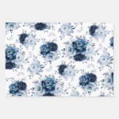 Dusty Blue Slate Navy Floral Botanical Wedding Wra Geschenkpapier Set (Vorderseite)
