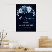 Dusty Blue Slate Navy Floral Brautparty Willkommen Poster (Küche)