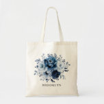 Dusty Blue Slate Navy Floral Bridesmaid Geschenk Tragetasche<br><div class="desc">Elegant dusty blau / Navy Thema Bräunungsgeschenk tote Tasche mit elegantem Bouquet von Dusty Blue,  Marine,  Schiefer Rose Knospen und blauen eukalyptus Blätter. Bitte kontaktieren Sie mich für Hilfe bei der Anpassung oder wenn Sie ein anderes Produkt mit diesem Design benötigen.</div>