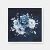 Dusty Blue Slate Navy Floral Wedding Napkins Serviette (Vorderseite)