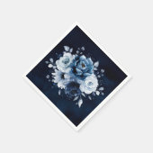 Dusty Blue Slate Navy Floral Wedding Napkins Serviette (Ecke)