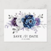 Dusty Blue Slate Navy Floral Wedding Save the Date Postkarte (Vorderseite)