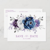 Dusty Blue Slate Navy Floral Wedding Save the Date Postkarte (Vorne/Hinten)