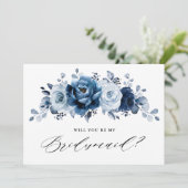 Dusty Blue Slate Navy Werden Sie meine Bridesmaid Einladung (Stehend Vorderseite)