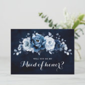 Dusty Blue Slate Navy Werden Sie meine Trauzeugin Einladung (Stehend Vorderseite)