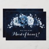 Dusty Blue Slate Navy Werden Sie meine Trauzeugin Einladung (Vorne/Hinten)