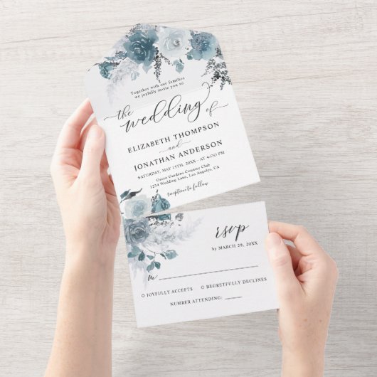 Dusty Blue Slate Pastel Light Wedding Details UAWG All In One Einladung (Abreißen)