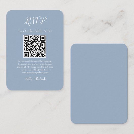 Dusty Blue Small Vertical Wedding RSVP QR Code Begleitkarte (Vorne/Hinten)