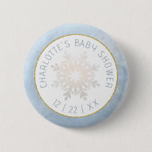 Dusty Blue Snowflake Baby Showknopf Button (Vorderseite)