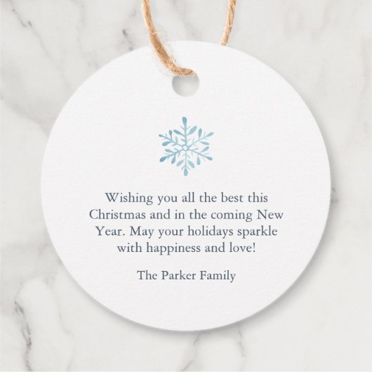 Dusty Blue Snowflake Geschenkanhänger (Rückseite)