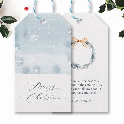 Dusty Blue Snowflake Gift Tag Geschenkanhänger