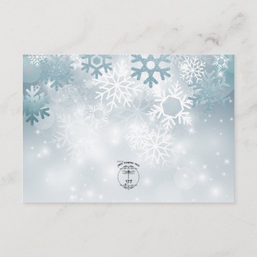 Dusty Blue Snowflake Moderne Details Hochzeit Begleitkarte (Rückseite)