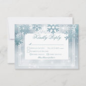 Dusty Blue Snowflake Moderne Hochzeit RSVP Karte (Vorderseite)