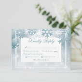 Dusty Blue Snowflake Moderne Hochzeit RSVP Karte (Stehend Vorderseite)