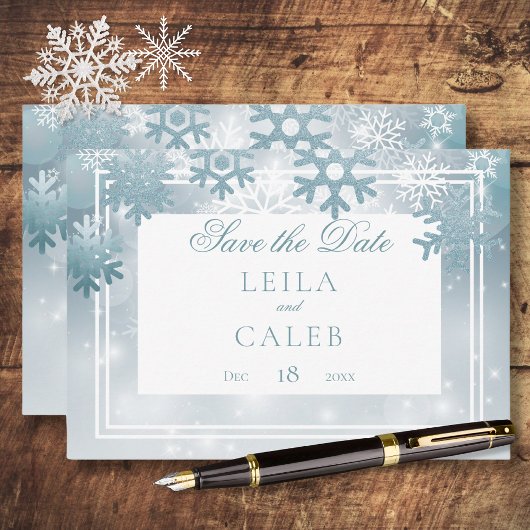 Dusty Blue Snowflake Moderne Hochzeit Save The Date
