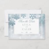 Dusty Blue Snowflake Moderne Hochzeit Save The Date (Vorderseite)