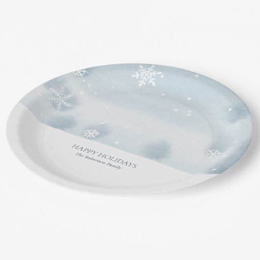 Dusty Blue Snowflake Pappteller (Schrägansicht)