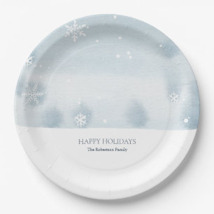 Dusty Blue Snowflake Pappteller