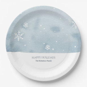 Dusty Blue Snowflake Pappteller
