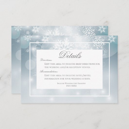 Dusty Blue Snowflake Sky Moderne Details Hochzeit Begleitkarte (Vorne/Hinten)