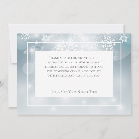 Dusty Blue Snowflake Sky Moderne Hochzeit Dankeskarte (Rückseite)