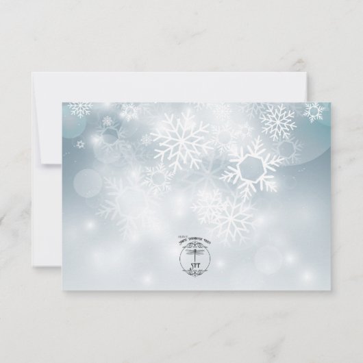 Dusty Blue Snowflake Sky Moderne Hochzeit RSVP Karte (Rückseite)