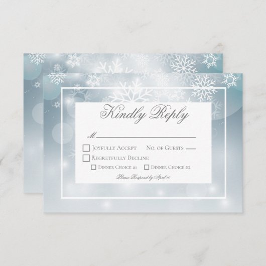Dusty Blue Snowflake Sky Moderne Hochzeit RSVP Karte (Vorne/Hinten)