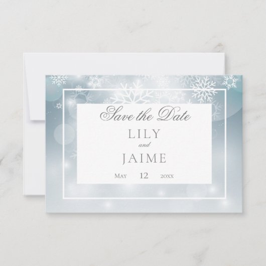 Dusty Blue Snowflake Sky Moderne Hochzeit Save The Date (Vorderseite)