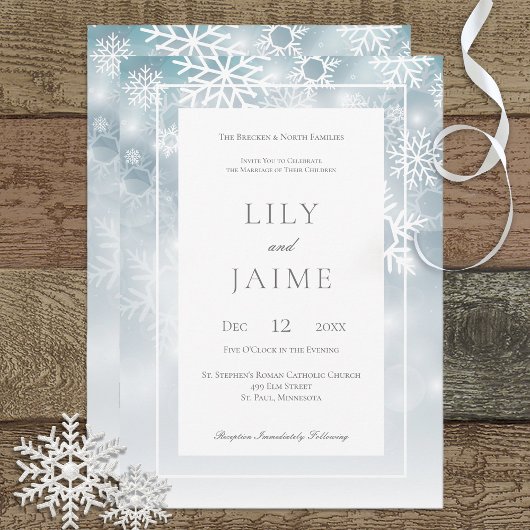 Dusty Blue Snowflake Sky Moderne Hochzeitseinladun Einladung